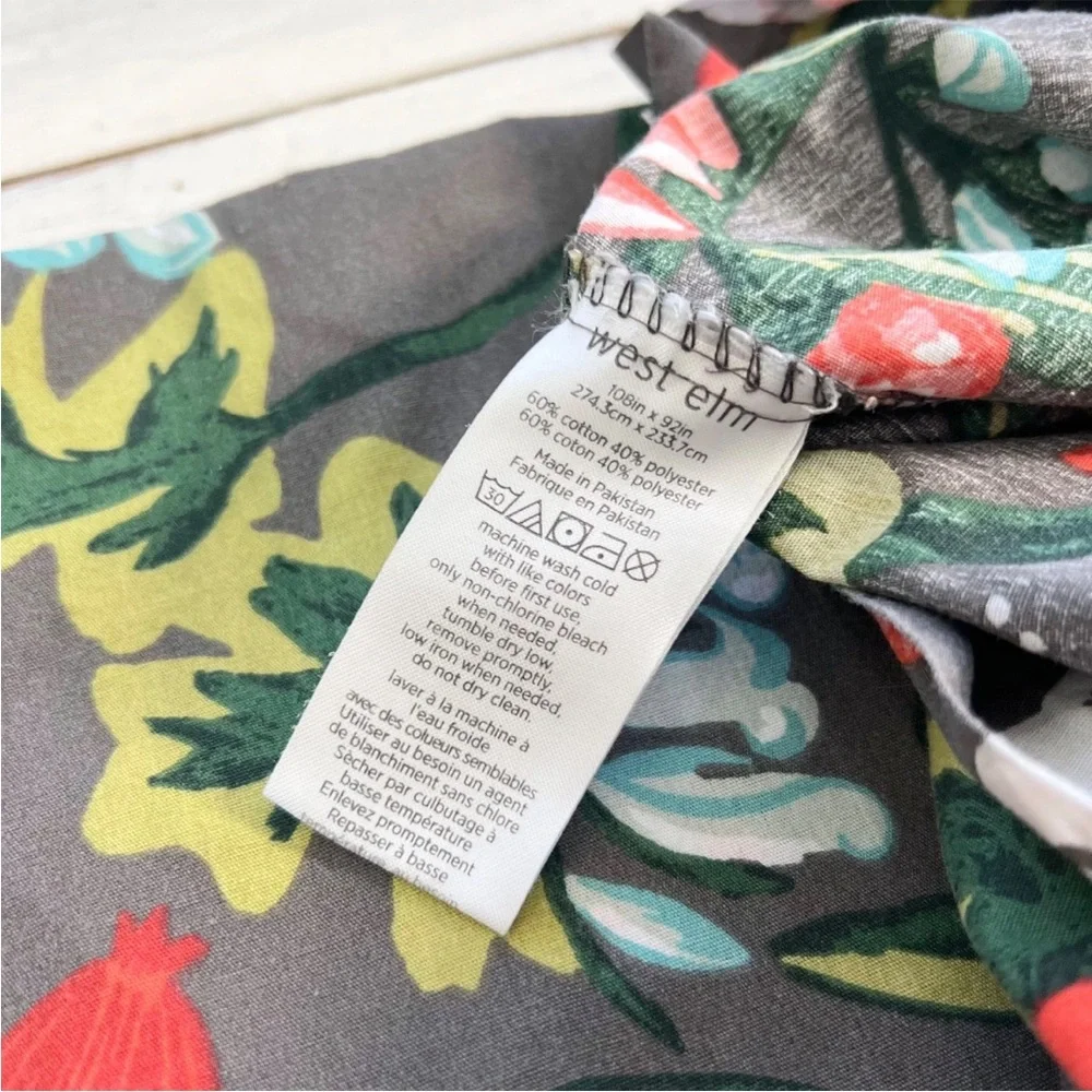 West Elm Garden Trellis Floral Duvet Cover KING Abstract Woodland Holiday Gray